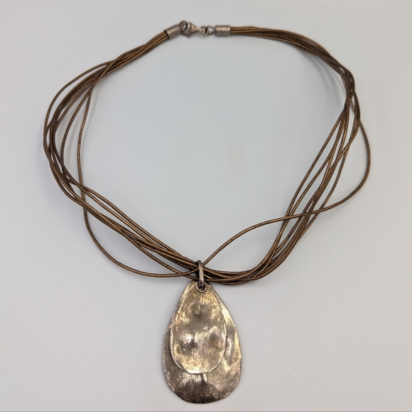 N1802 Retired Silpada Sterling Pendant Necklace. Layered Leather Cord - Picture 5 of 12